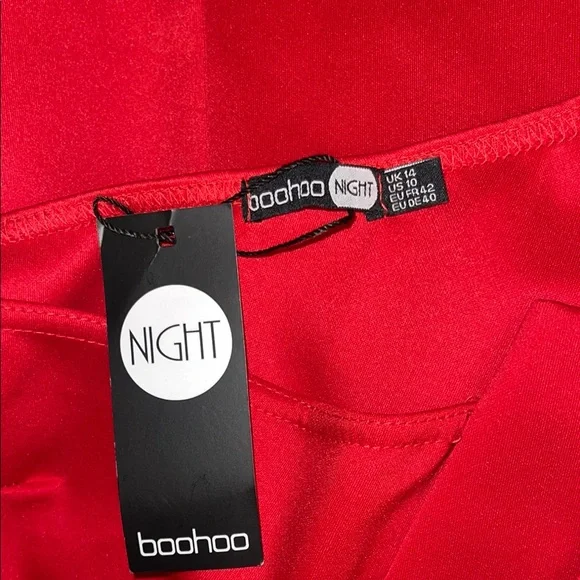 Boohoo Red Asymmetrical Peplum One Shoulder Dress - Picture 2 of 3